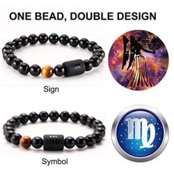 T.F.L 8mm Natural Black Onyx Stone Zodiac Charm Constellation Beads Bracelet for Men Women 7.08'', Adjustable Size