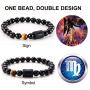 T.F.L 8mm Natural Black Onyx Stone Zodiac Charm Constellation Beads Bracelet for Men Women 7.08'', Adjustable Size