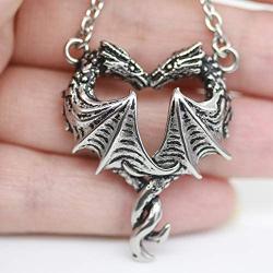 Controse Womens Silver-Toned Stainless Steel Steamin Hot Love Dragon Heart Necklace with Pendant