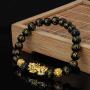 PLTGOOD Feng Shui Black Obsidian Wealth Bracelet, Pi Xiu Bracelet for Men Women - Dragon Lucky Charm Bracelet Attract Hand Carved Mantra Elastic Bead Bracelet