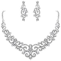 EVER FAITH Womens Crystal Gorgeous Floral Vine Bridal Necklace Earrings Set