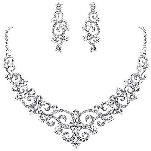 EVER FAITH Womens Crystal Gorgeous Floral Vine Bridal Necklace Earrings Set