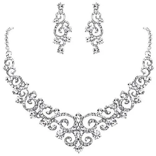 EVER FAITH Womens Crystal Gorgeous Floral Vine Bridal Necklace Earrings Set EVER FAITH Womens Crystal Gorgeous Floral Vine Bridal Necklace Earrings Set