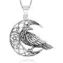 925 Sterling Silver Celtic Crescent Moon Raven Pendant Necklace, 18''