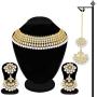 Aheli Bollywood Style Faux Kundan Beaded Choker Necklace Dangle Earrings Maang Tikka Indian Jewellery Set for Women