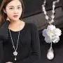 TULIP LY White Crystal Pendant Necklace Long Sweater Necklace Fashion Jewelry for Women Girls TULIP LY White Crystal Pendant Necklace Long Sweater Necklace Fashion Jewelry for Women Girls