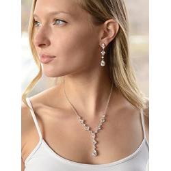 Mariell Silver Platinum Plated Cubic Zirconia Wedding Necklace & Earrings Bridal Jewelry Set for Brides