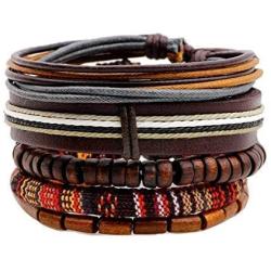 MRSXXNT Wrap Bracelets Mens Women Cowhide Multi-Layer Braided Leather Bracelet Bangle Adjustable Bracelet 5pcs