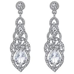 BriLove Womens Wedding Bridal Crystal Art Deco Teardrop Hollow Chandelier Dangle Earrings