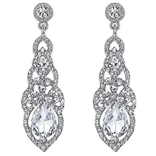 BriLove Womens Wedding Bridal Crystal Art Deco Teardrop Hollow Chandelier Dangle Earrings BriLove Womens Wedding Bridal Crystal Art Deco Teardrop Hollow Chandelier Dangle Earrings
