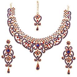 Touchstone Indian Bollywood Royal Look Marvelous Designer Jewelry Necklace Set Embellished for Women.