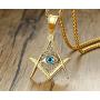 PJ Jewelry All Seeing Eyes Illuminati Stainless Steel Freemasonry Masonic Symbol CZ Pendant Necklace for Men