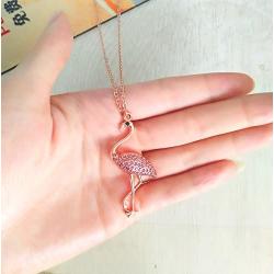 MANZHEN Beautiful Full Clear Pink Rhinestone Flamingo Pendant Necklace Bird Animal Jewelry