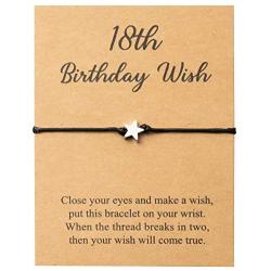 WATINC 18th Birthday Wish Bracelet for Girls, Adjustable Star Shape Bracelet for Valentine’s Birthday Gift, Make A Wish Bracelet for Couple Friendship, Women Teen Girl Jewelry Fashion Charm Bracelet