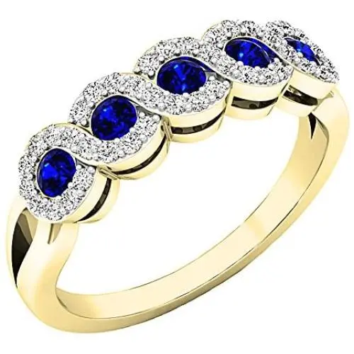 Dazzlingrock Collection 10K Round White Diamond & Gemstone Bridal Stackable Wedding Band Swirl Ring, Yellow Gold