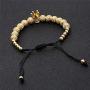 Charm Imperial Crown Braided Bracelets with 8mm Micro Pave Cubic Zirconia Beads 18K Gold King Bracelet for Men Boys