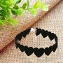 Heart Velevt Choker Necklace Boho Leather Heart Shaped Chain Jewelry Silver Plated for Women Girls