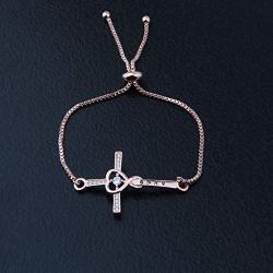 Zuo Bao Baptism Gift Christian Jewelry God is Greater Than The Highs and Lows Crystals Cross Adjustable Link Bracelets