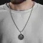 Steve Madden Mens Oxidized Lion Head Coin Pendant Chain Necklace in Stainless Steel, Silver, 28