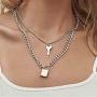 Lock Chains Necklace forMen Women Teen Girls Boys, Eboy Egirl 5 Layered Lock Key Pendants Necklaces Set, Stainless Steel Jewelry Pack for Pants Punk Play-FNN108 Silver-NewB (FNN108 Silver-NewB)