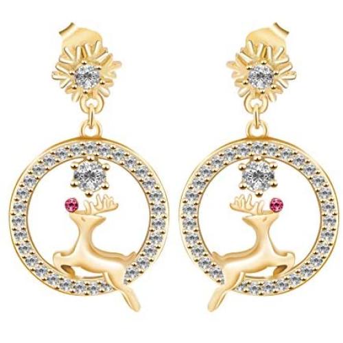 AOBOCO 925 Sterling Silver Christmas Theme Earrings Embellished with Crystal from Austria, Hypoallergenic Dangle Drop Earrings, Fine Snowflake Jewelry Gifts for Women - Christmas Every Day
