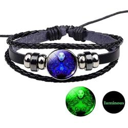 Newless 2 Pcs Constellation Leather Bracelet Retro Zodiac Astrology Braided Bracelet