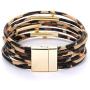 Leather Bracelet Leopard Multilayer Wrap Cuff Bracelet Punk Jewelry For Women Teen Girls