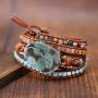 Yingan Handmade Natural Ocean Jasper Stone Genuine Leather 5X Wrap Bracelet