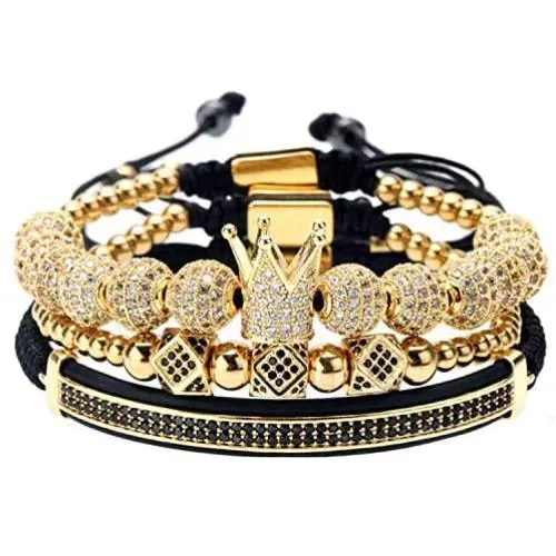 GVUSMIL Luxury CZ Imperial Crown Braided Copper Bracelets with 8mm Micro Pave Cubic Zirconia Beads Pulseira Bangle Charm Jewelry for Men Boys GVUSMIL Luxury CZ Imperial Crown Braided Copper Bracelets with 8mm Micro Pave Cubic Zirconia Beads Pulseira Bangle Charm Jewelry for Men Boys