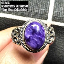 Charoite Ring,Natural Purple Charoite Jewelry For Woman Man Crystal 13x10mm Beads Stone Adjustable Ring AAAAA