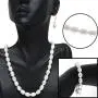 Gem Stone King Rhodium Plated 3pc Cultured Freshwater White Pearl Necklace Bracelet Earring Set