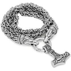 GuoShuang Men Stainless Steel Bear Head Norse Viking Amulet Pendant Necklace Handmade Chain