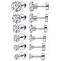 6 Pairs Shiny Round Cubic Zirconia Surgical Steel Stud Earrings Tragus Helix Conch Piercing Cartilage Sets