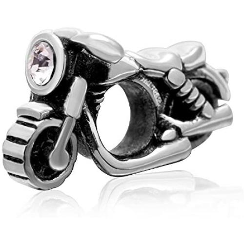 Motorcycle Charm - Authentic 925 Sterling Silver CZ Stone Beads - Fit DIY Charms