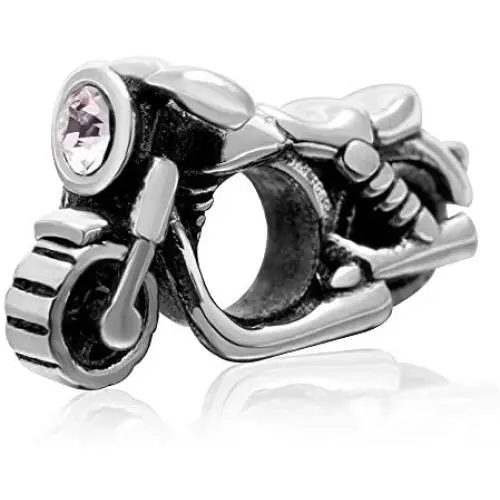 Motorcycle Charm - Authentic 925 Sterling Silver CZ Stone Beads - Fit DIY Charms Motorcycle Charm - Authentic 925 Sterling Silver CZ Stone Beads - Fit DIY Charms