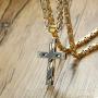 MEALGUET Two-Tone Black and Gold Stainless Steel Lords Prayer English Bible Verse Our Father Cross Crucifix Pendant Necklace