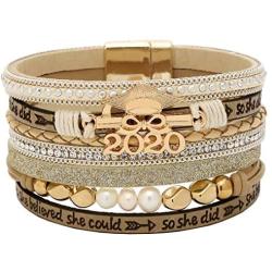 AZORA Graduation Bracelet 2020 Cap Charm Inspirational Leather Wrap Bracelet Graduation Present for Teenager Girls Women