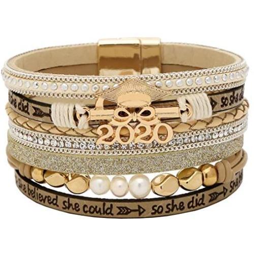 AZORA Graduation Bracelet 2020 Cap Charm Inspirational Leather Wrap Bracelet Graduation Present for Teenager Girls Women