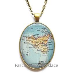 Charming Necklace,Sicily map Pendant, Sicily Pendant Sicily map Necklace Sicily Necklace map jewelry，A0277