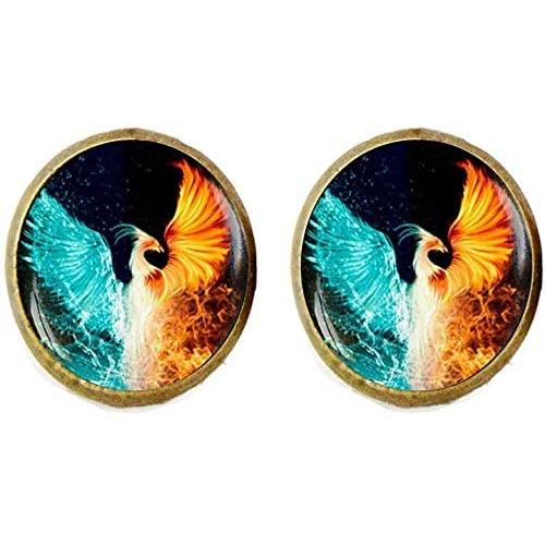 Beautiful Phoenix Fire and Water Photo Glass Earrings Jewelry Gift Art Nouveau Jewelry