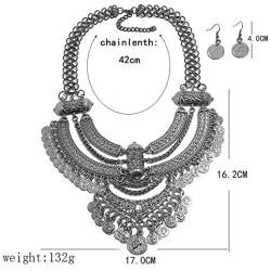 LZHLQ Fashion Bib Necklace for girl Bohemian Coin Statement Necklace and earrings Punk Ethnic Style Jewelry Set for Women