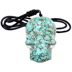 Yatming Hand Carved Crystal Skull Pendant Necklace for Men and Women, Chip Stone Pendant Jewelry with Adjustable Rope