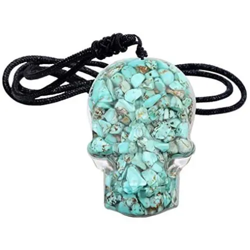 Yatming Hand Carved Crystal Skull Pendant Necklace for Men and Women, Chip Stone Pendant Jewelry with Adjustable Rope Yatming Hand Carved Crystal Skull Pendant Necklace for Men and Women, Chip Stone Pendant Jewelry with Adjustable Rope
