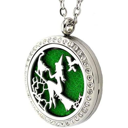 Popeoiuh Essential Oil Diffuser Necklace - Aromatherapy Christmas Stainless Steel Locket Pendant Jewelry Gift with 24 Inches Chain, 8 Refill Pads