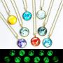 JczR.Y Time Gem Star Luminous Charm Starry Sky Glass Cabochon Pendant Necklace Glow in Dark for Women Girl Christmas Party Jewelry