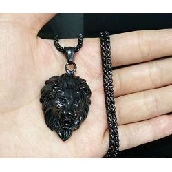 Mens Stainless Steel Hip Hop Lion Lion Head Biker Pendant Necklace Black, 24'' Chain