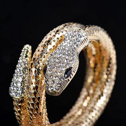 Lux Accessories Gold Tone Rhinestone Curved Stretch Bangle Retro Snake Bracelet