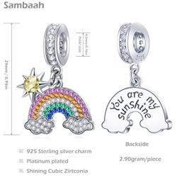 Sambaah Rainbow Sterling Silver Rainbow Bridge Charm “You are My Sunshine” Love Pendant with Colorful Cubic Zirconia fit Pandora Bracelets