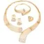 YAZILIND Gold Plated Chunky Necklace Earrings Bracelet Ring Rhinestone Wedding Engagement Banquet Jewelry Set(4pc)
