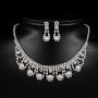 PLMM Collection Drop Pearls Necklace Earrings Set Rhinestones Elegant Classic Wedding Bridesmaid Bride Bridal